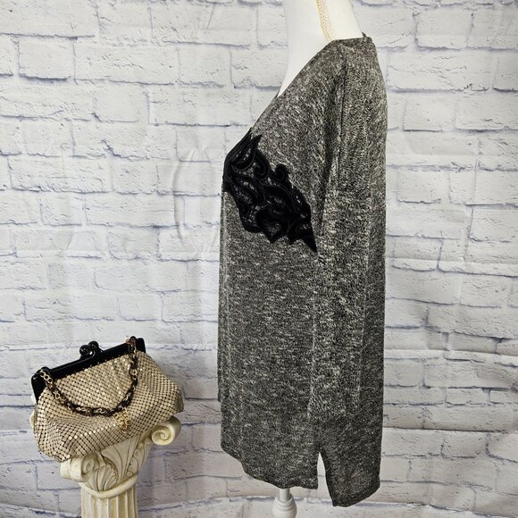 NWT Maurices Sz S Marled Black Velvet Lace 3/4 Sleeve Lightweight Knit Tunic Top - Picture 3 of 10